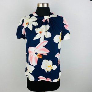 Shein Womens XS Polyester Blue Multicolor Floral Print Top Keyhole Backside